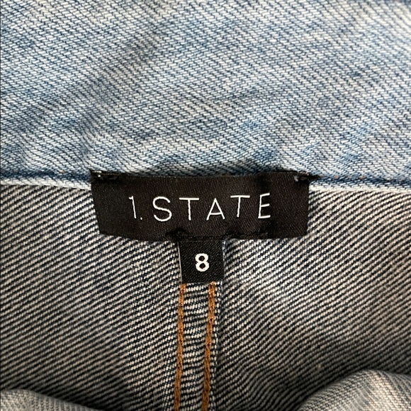 1. State Two-Tone Blue Denim Mini Skirt with Dual Front Zippers - Size 8 - Picture 2 of 5